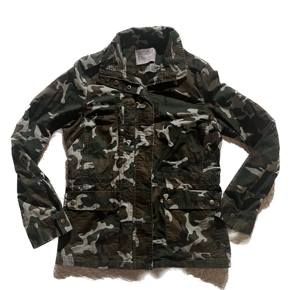 Olive green camo 100% cotton field jacket - L